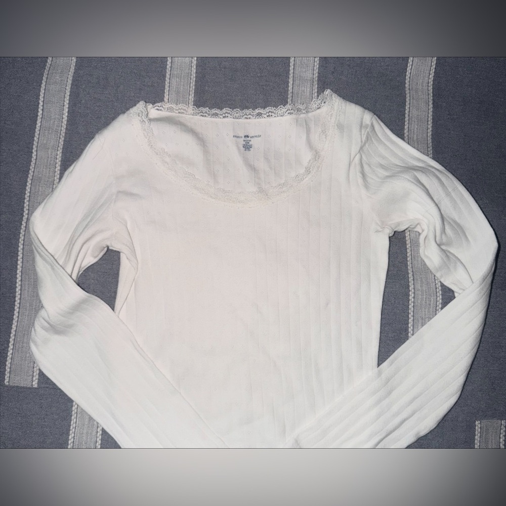 Brandy Melville White Lace-Trim Long Sleeve Top